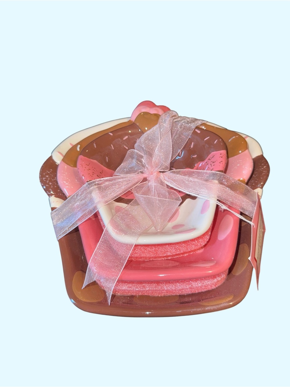 Happy Valentine’s Day Ceramic Dessert Plate Bowl Set Pink Brown Hearts